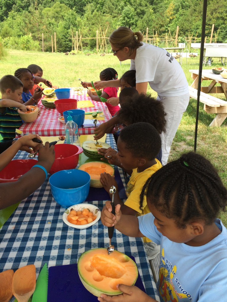 Digging in to scrumptious food!